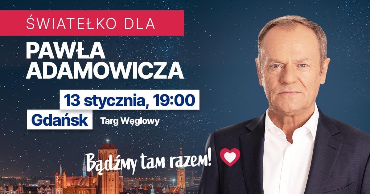 Wiec w piątą rocznicę zamachu na Prezydenta Gdańska Pawła Adamowicza