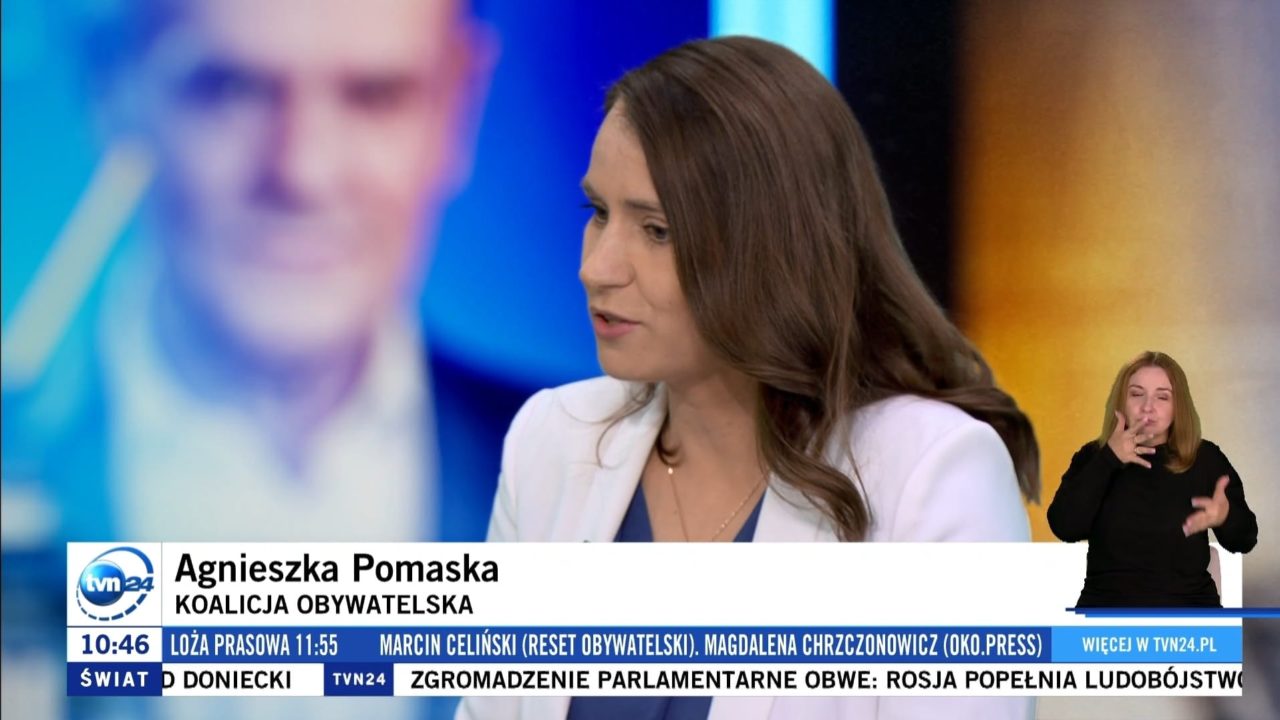 „Kończymy z budowaniem czegokolwiek na krzywdzie ludzkiej”. Posłanka Agnieszka Pomaska w programie „Kawa na Ławę” w TVN24.